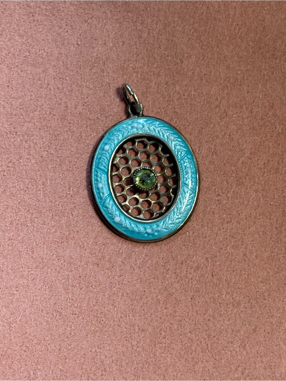 Art Deco Sterling Silver Light Blue Guilloche Enamel, Glass CabochonOval pendant - Picture 3 of 9